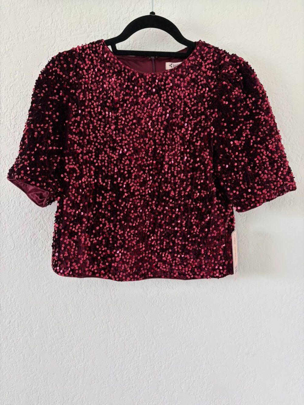 Nanette Lepore Burgundy Sequin Crop Top